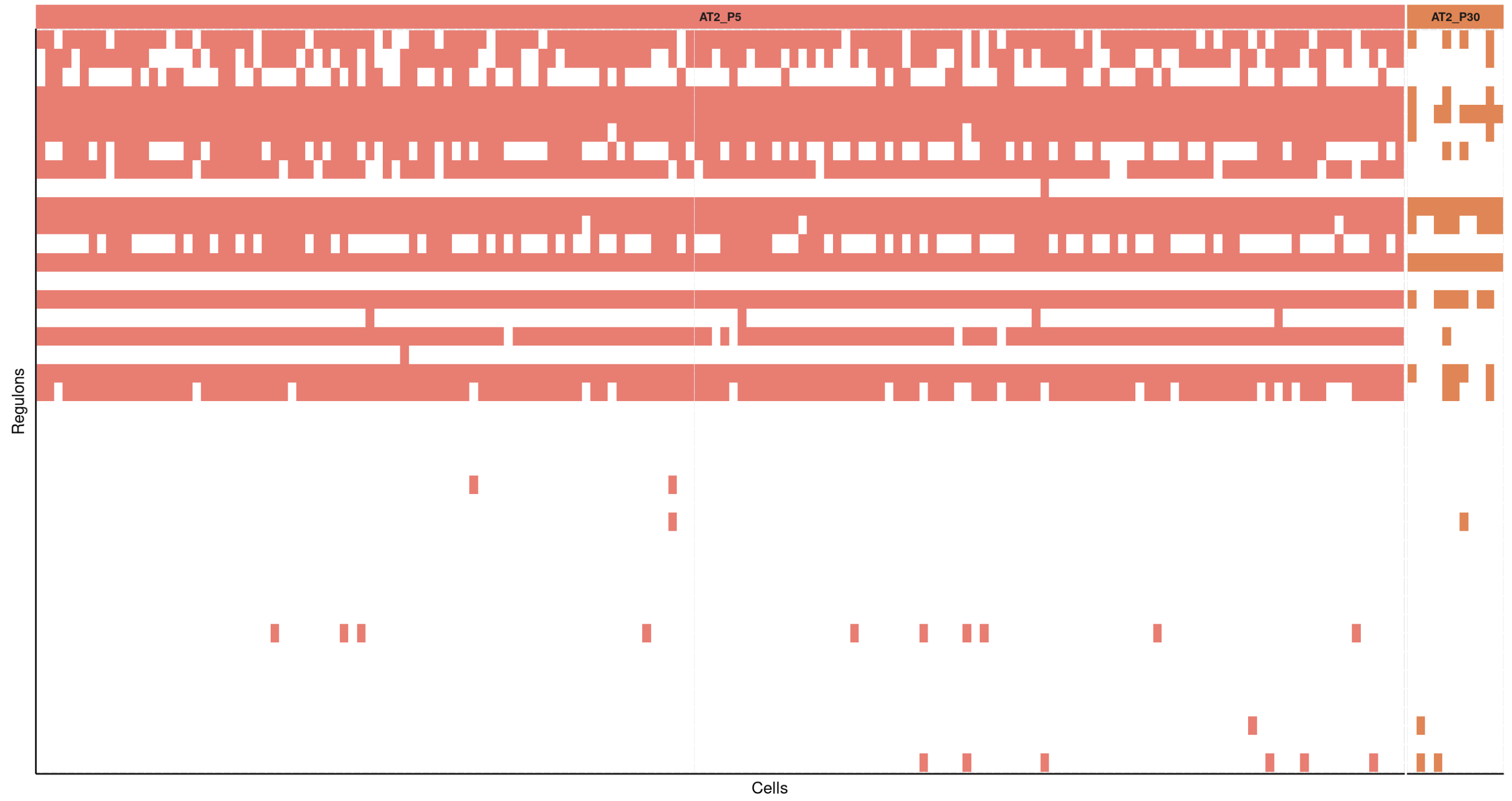 Perform FindMarkers() on just AT2P5 and AT2P30, and collect all genes; No hclust; Arrange the gene order with avglog2FC.