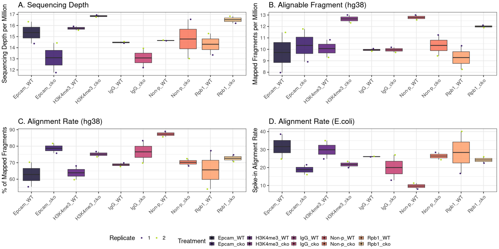 Sequencing depth and alignment summary across samples